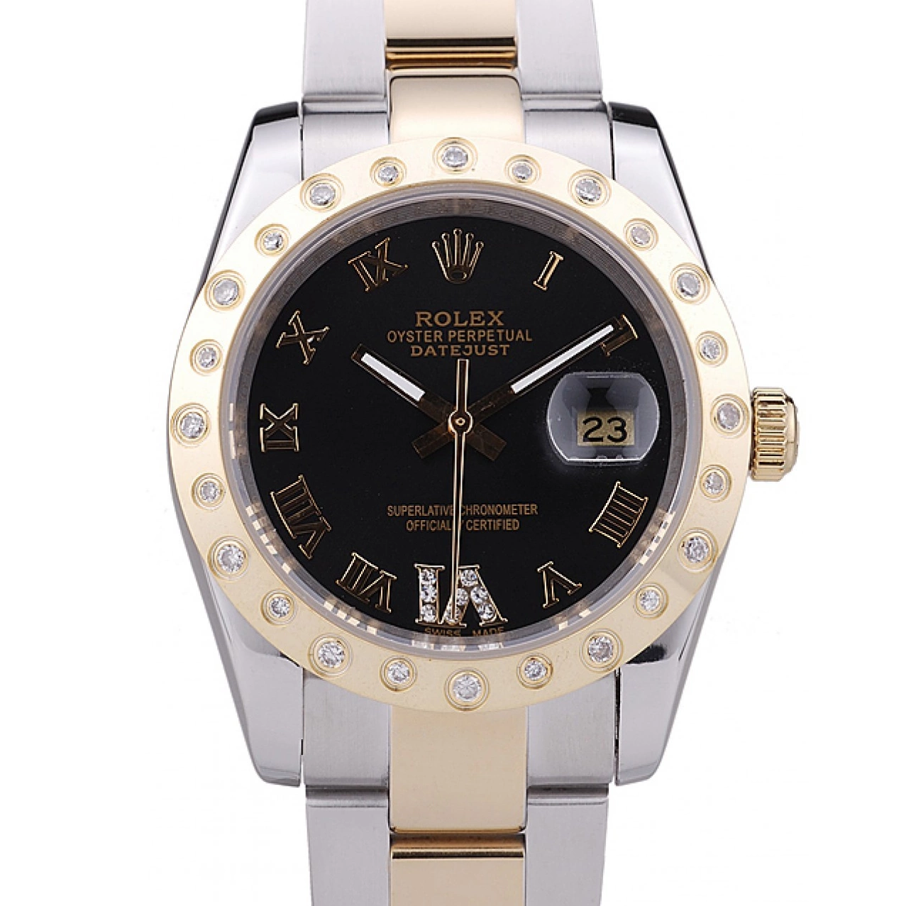 Aaa replica Dial Black Rolex Datejust Diamond Bezel 7463 0823